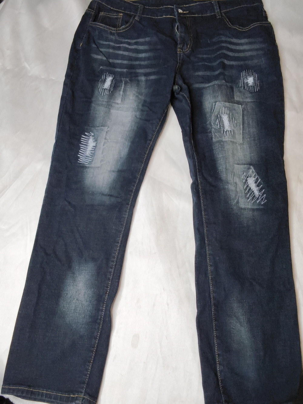 Men's Dark Blue Distressed Jeans